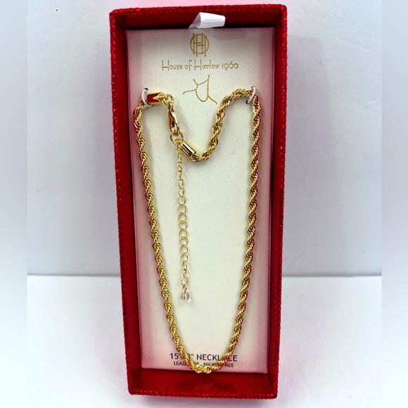 HOUSE OF HARLOW 1960,ROPE NECKLACE IN GOLD COLOR, NICKEL FREE & LEAD SAFE, 15”+3 - Picture 2 of 15